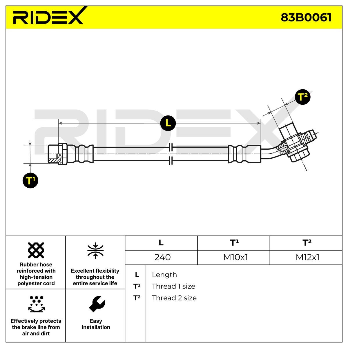 RIDEX 83B0061 Brake hose 8D0611775J