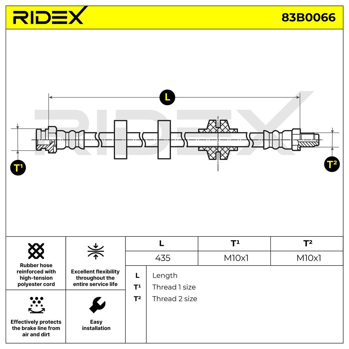 RIDEX 83B0066 Brake hose Front Axle, 435 mm, OUT. M10x1