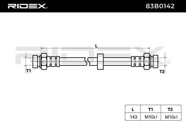 RIDEX 83B0142 Flexible brake hose Rear Axle, 143 mm, 2 x M10x1, 166 mm
