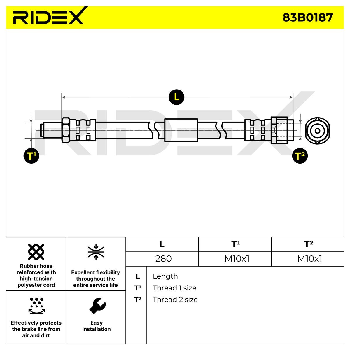 Pidurivoolik RIDEX 83B0187 - Torud ja voolikud osad — Mercedes telli