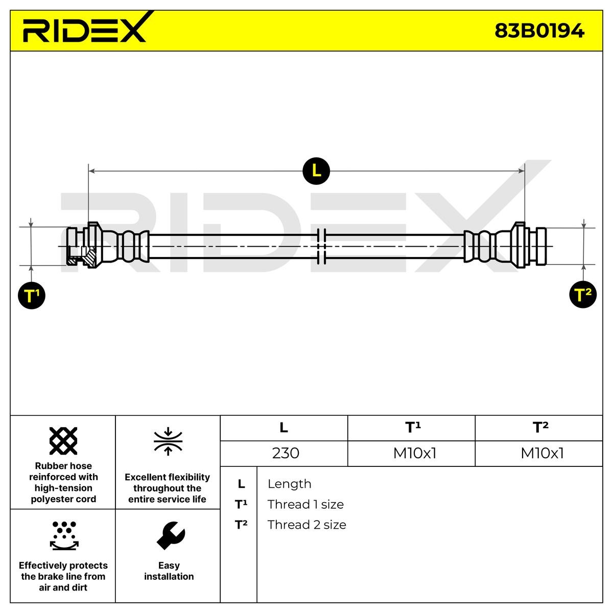 RIDEX Flexible De Frein NISSAN 83B0194 462145F000,462145F001 Durite De Frein