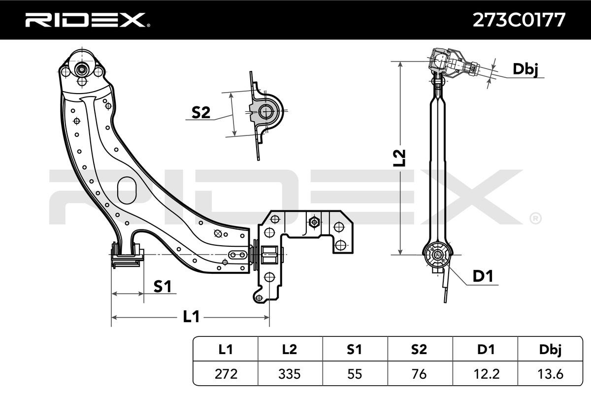 RIDEX 273C0177 Suspension control arm Front Axle Right, Control Arm, Sheet Steel, Cone Size: 14 mm