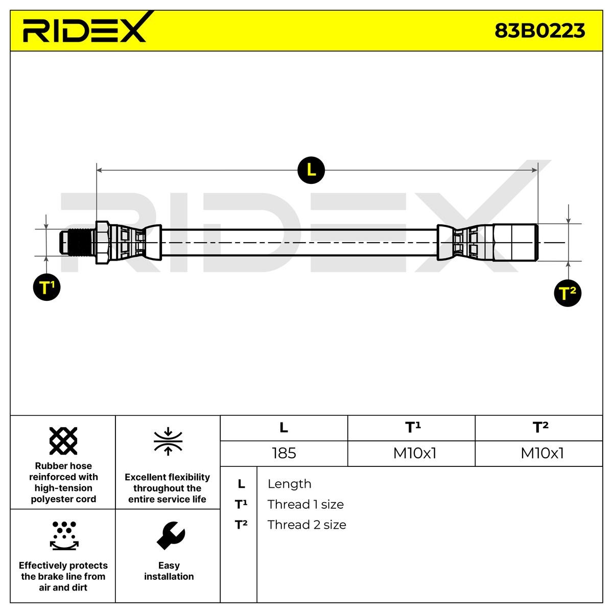 Buy Brake hose RIDEX 83B0223 - Pipes and hoses parts Fiat Ducato 244 Van online