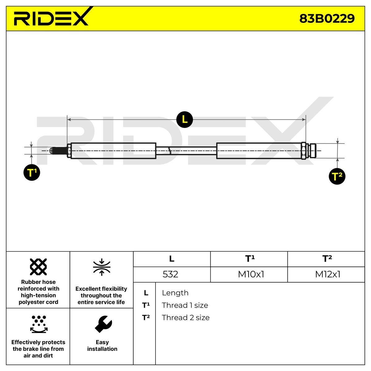 RIDEX 83B0229 Bremsschlauch für MERCEDES-BENZ UNIMOG LKW in Original Qualität
