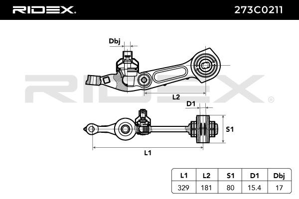 RIDEX 273C0211 Suspension arm Front Axle Left, Control Arm, Cone Size: 16,3 mm