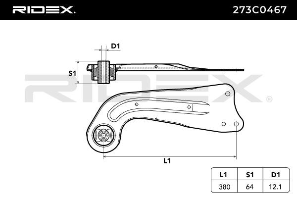 273C0467 Suspension wishbone arm 273C0467 RIDEX Rear Axle Left, Front, Trailing Arm