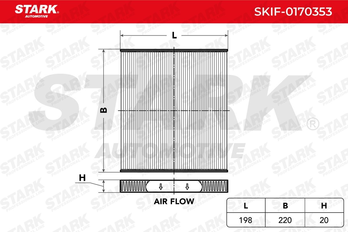 STARK SKIF-0170353 Pollen filter Fresh Air Filter, 220 mm x 200 mm x 21 mm
