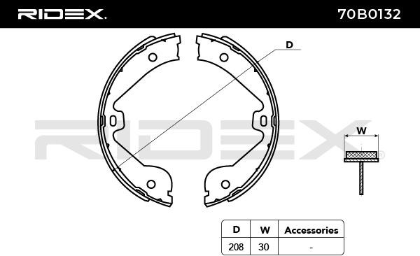 70B0132 Brake Shoes 70B0132 RIDEX Rear Axle, Ø: 208 x 30 mm, without lever