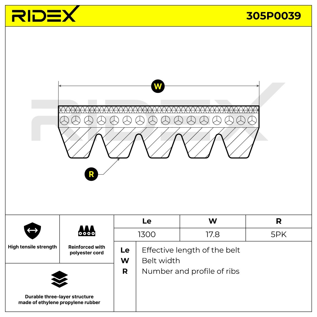 RIDEX 305P0039 Aux belt 1300mm, 5