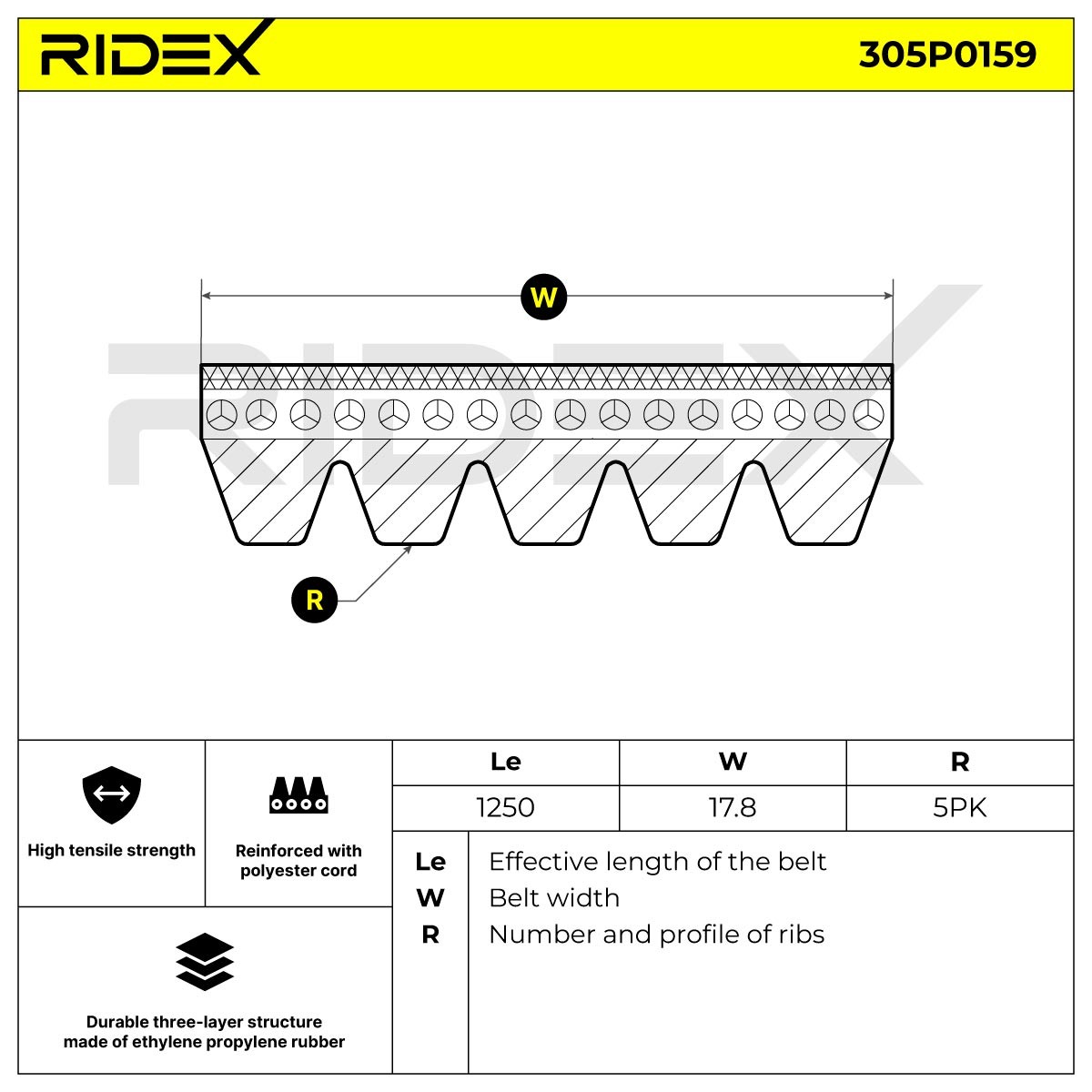 RIDEX 305P0159 Aux belt 1250mm, 5