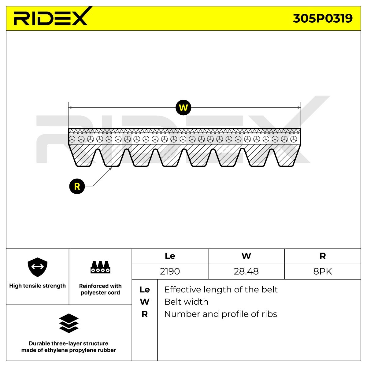 RIDEX 305P0319 Aux belt 2190mm, 8