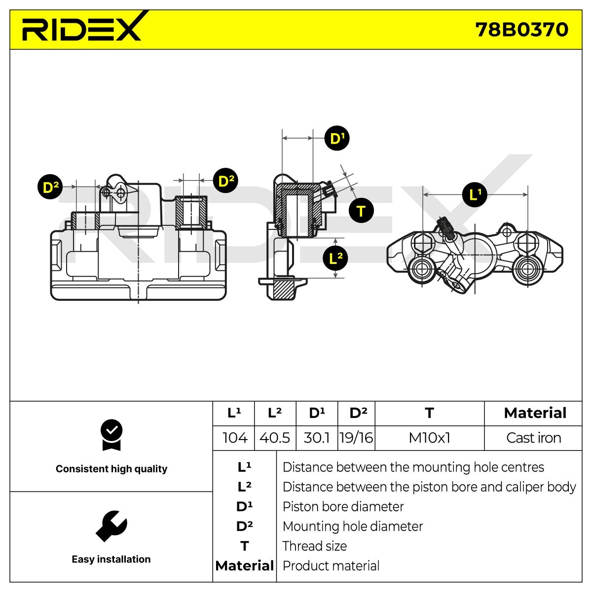 OEM-quality RIDEX 78B0370 Brake caliper