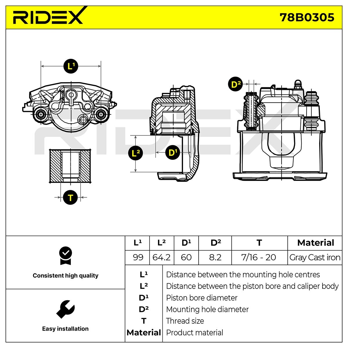 OEM-quality RIDEX 78B0305 Brake caliper
