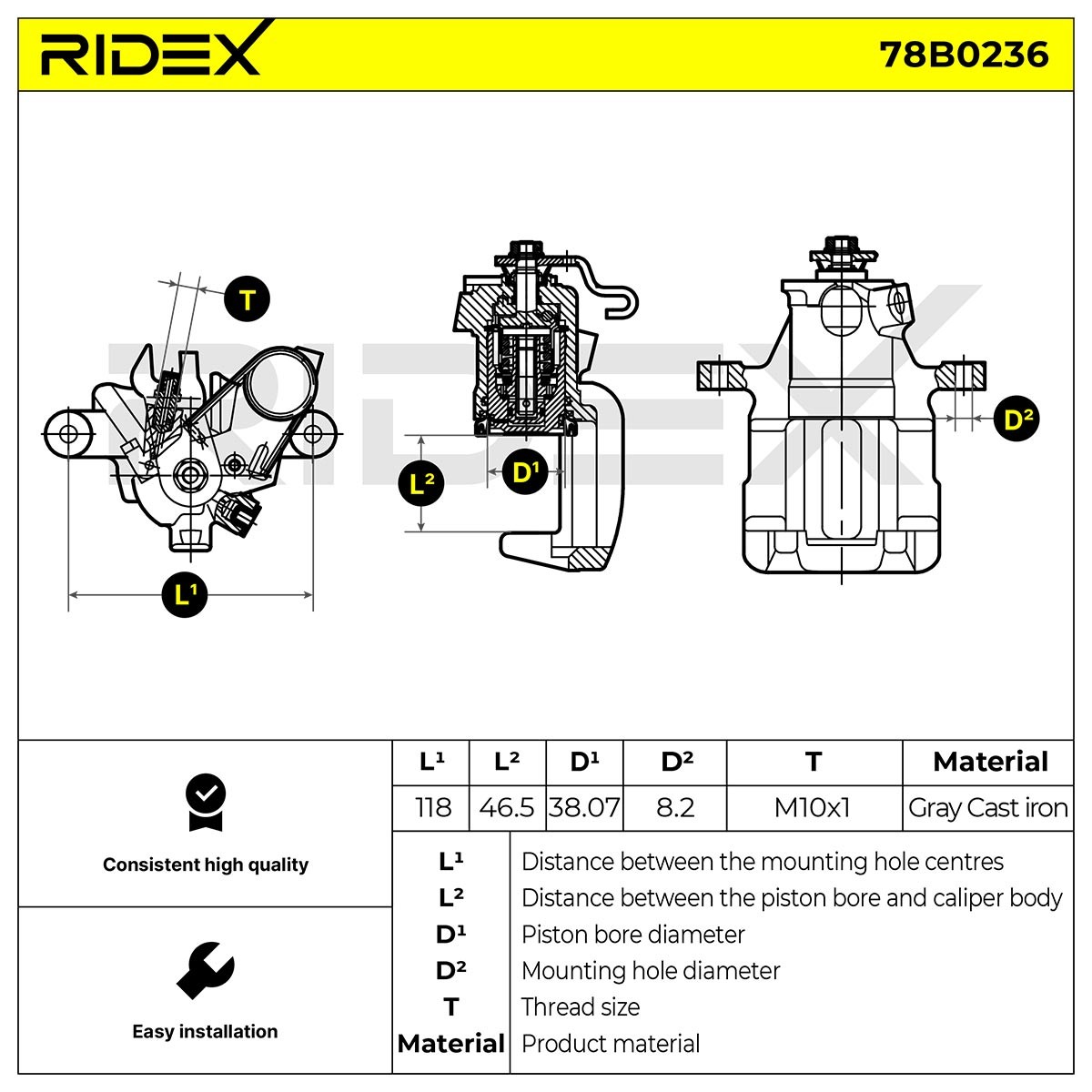 78B0236 Caliper 78B0236 RIDEX Rear Axle Right