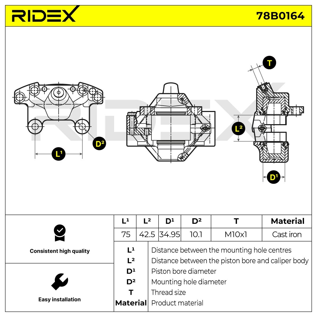 OEM-quality RIDEX 78B0164 Brake caliper