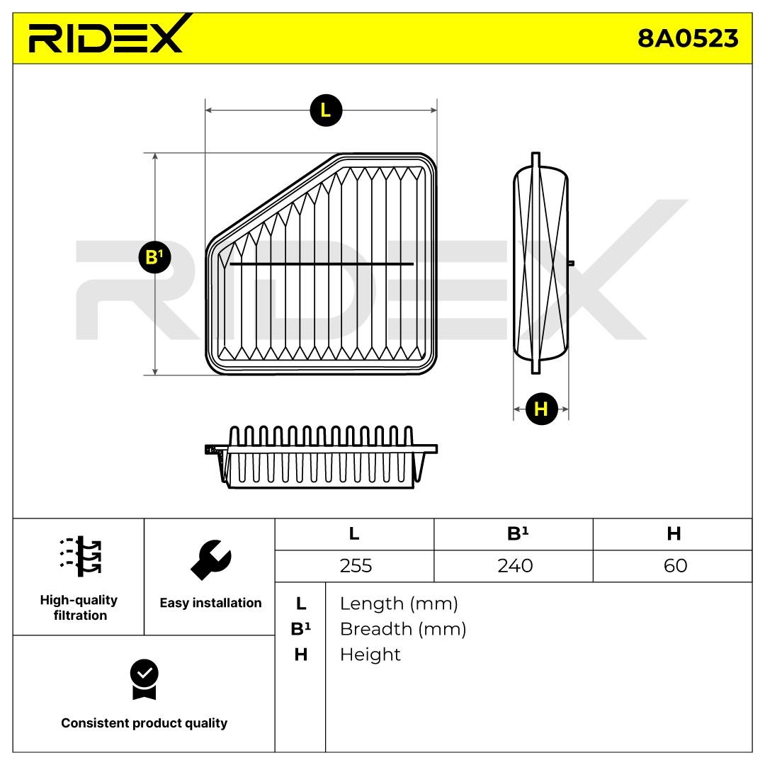 RIDEX 8A0523 Engine filter 60mm, 255mm, Air Recirculation Filter