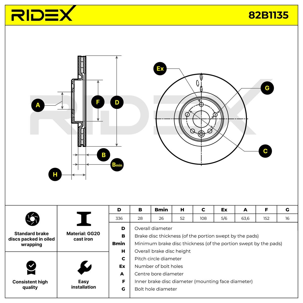 OEM-quality RIDEX 82B1135 Brake rotor