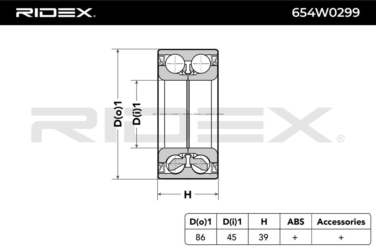 RIDEX 654W0299 Wheel bearing & wheel bearing kit Front axle both sides, 86 mm, Angular Ball Bearing