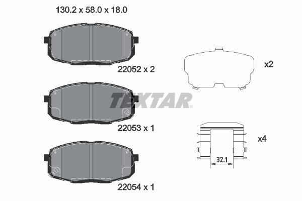 22052 TEXTAR with acoustic wear warning, with accessories Height: 58mm, Width: 130mm, Thickness: 18mm Brake pads 2205201 buy