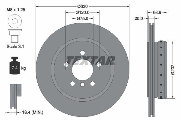98200 2659 0 1 PRO+ TEXTAR PRO+ 330x20mm, 05/06x120, two-part brake disc, internally vented, Coated, High-carbon Ø: 330mm, Brake Disc Thickness: 20mm Brake rotor 92265925 buy