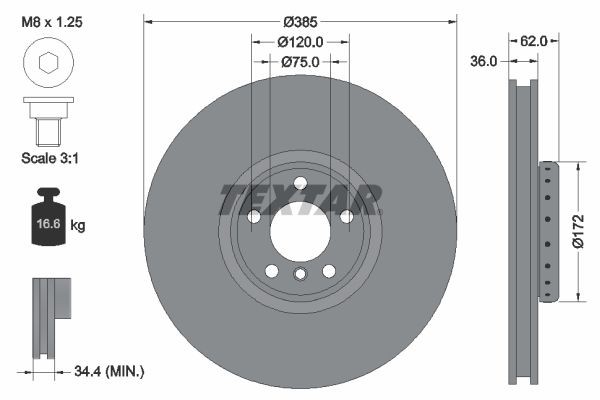 TEXTAR PRO+ 92266425 Brake disc 385x36mm, 05/06x120, two-part brake disc, internally vented, Coated, High-carbon