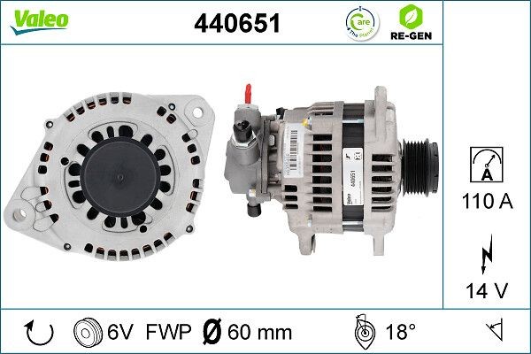 VALEO 440651 Alternator 14V, 110A, L 18, Ø 60 mm, REMANUFACTURED PREMIUM