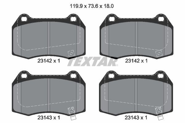 23142 TEXTAR with acoustic wear warning, with accessories Height: 73,6mm, Width: 119,8mm, Thickness: 18mm Brake pads 2314204 buy