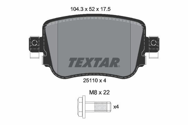 25110 TEXTAR not prepared for wear indicator, with brake caliper screws Height: 52mm, Width: 104,2mm, Thickness: 17,5mm Brake pads 2511003 buy