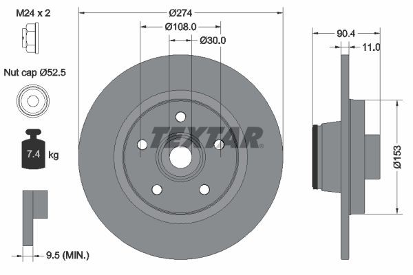 Original TEXTAR 98200 1962 0 1 Brake disc kit 92196200 for MERCEDES-BENZ CITAN
