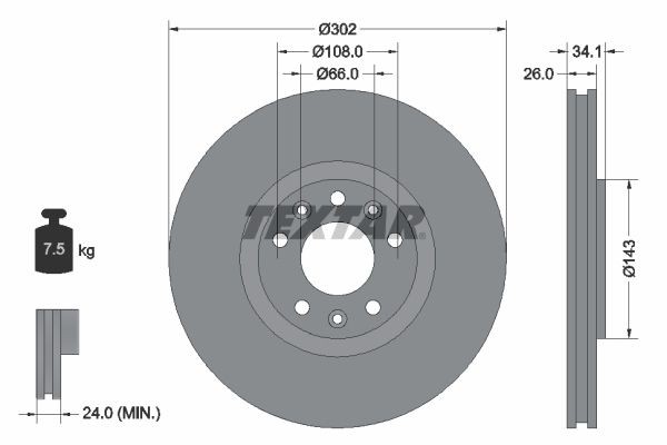 Original TEXTAR 98200 2681 0 1 PRO Brake disc 92268103 for PEUGEOT RCZ