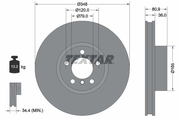TEXTAR PRO+ 92269505 Brake disc 348x36mm, 05/06x120, internally vented, Coated, High-carbon