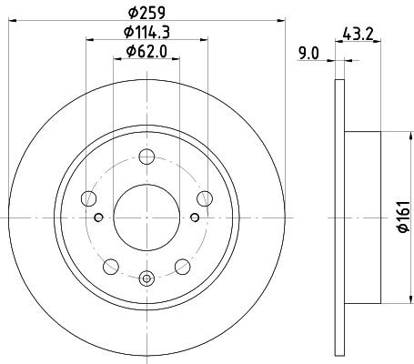 MINTEX MDC2612 Brake disc 259x9mm, 05/08x114,3, solid
