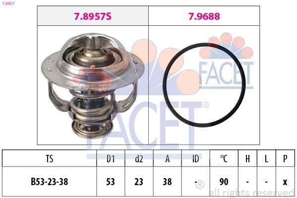EPS 1.880.957 FACET Made in Italy - OE Equivalent Opening Temperature: 90°C, 53mm, with seal D1: 53mm Thermostat, coolant 7.8957 buy