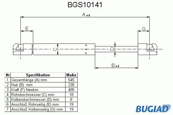 BUGIAD BGS10141 Tailgate strut 93ABA-406A1-0C1B