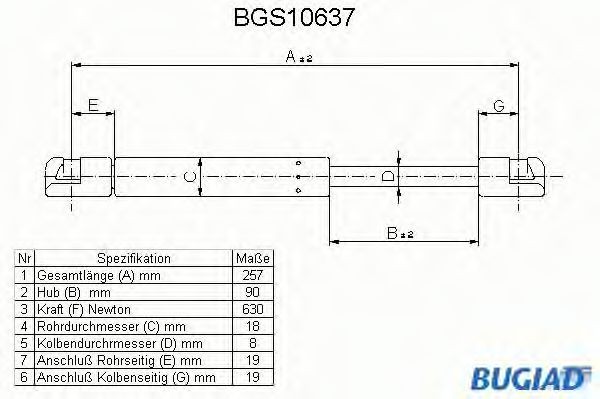 BUGIAD BGS10637 Tailgate strut 6844981