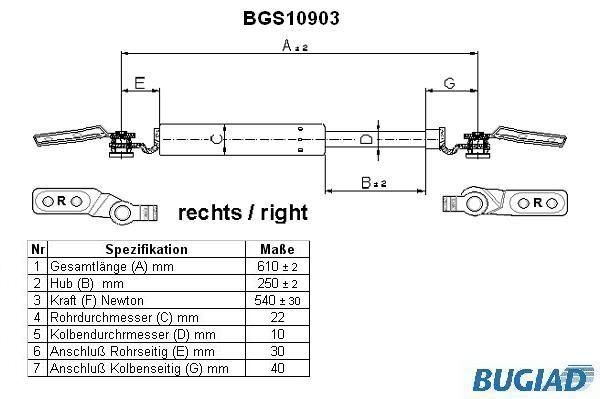 BUGIAD BGS10903 Tailgate strut GE4V-62-620A