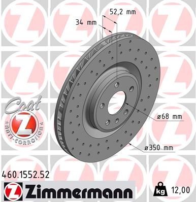 ZIMMERMANN SPORT COAT Z 460.1553.52 Brake disc 350x34mm, 6/5, 5x112, internally vented, Perforated, Coated, High-carbon