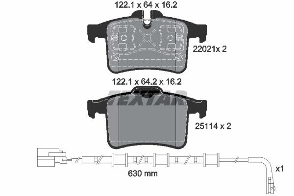 22021 TEXTAR incl. wear warning contact, with accessories Height: 64,2mm, Width: 122,1mm, Thickness: 16,2mm Brake pads 2202101 buy