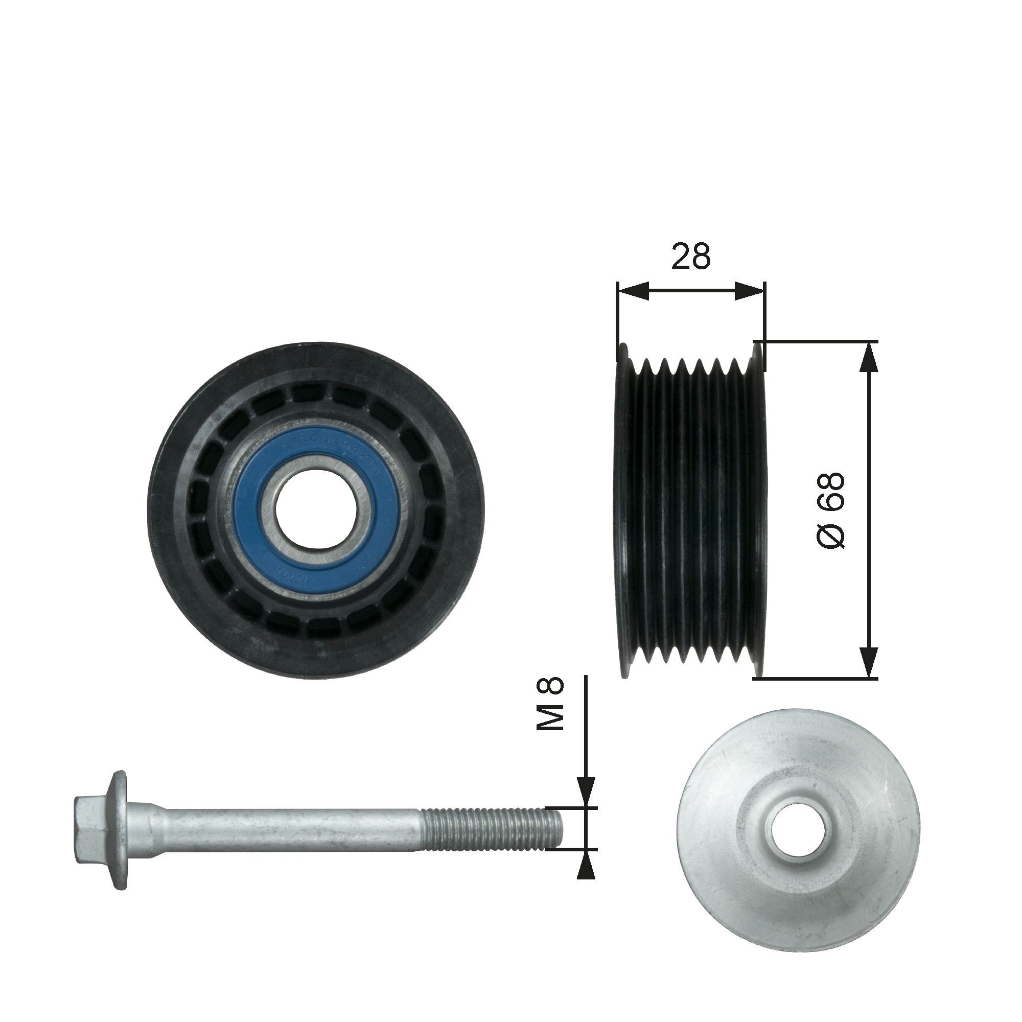 GATES T36731 Deflection / Guide Pulley, v-ribbed belt PowerGrip™, with grooves