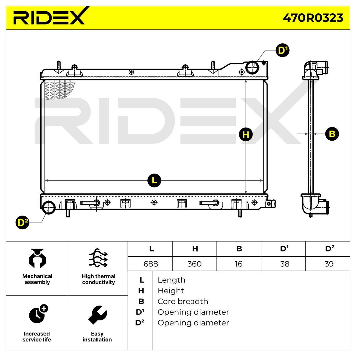 RIDEX Radiator, engine cooling 470R0323 for Subaru Forester SG