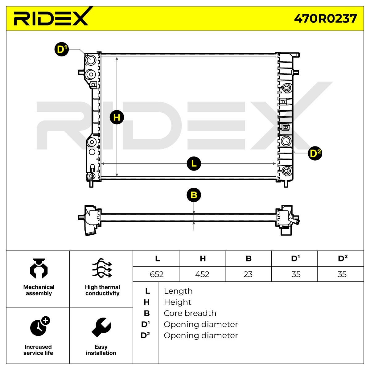 470R0237 Radiator 470R0237 RIDEX Aluminium