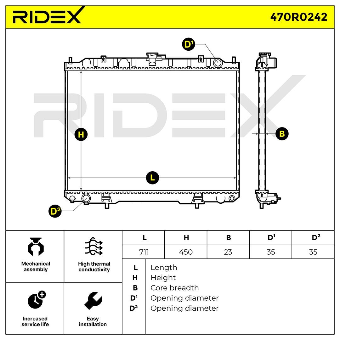 RIDEX Radiator, engine cooling 470R0242 for Nissan X Trail t30