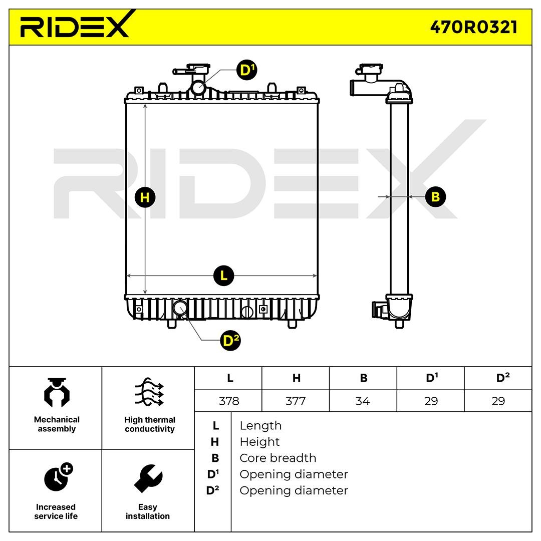 RIDEX 470R0321 Engine radiator Aluminium, Mechanically jointed cooling fins