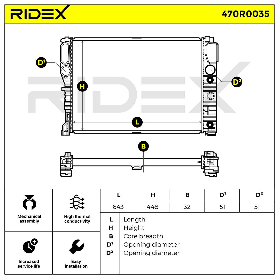 RIDEX Radiator, engine cooling 470R0035 suitable for MERCEDES-BENZ E-Class, CLS