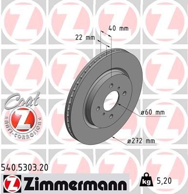 ZIMMERMANN COAT Z 540.5303.20 Brake disc 272x22mm, 6/4, 4x100, internally vented, Coated