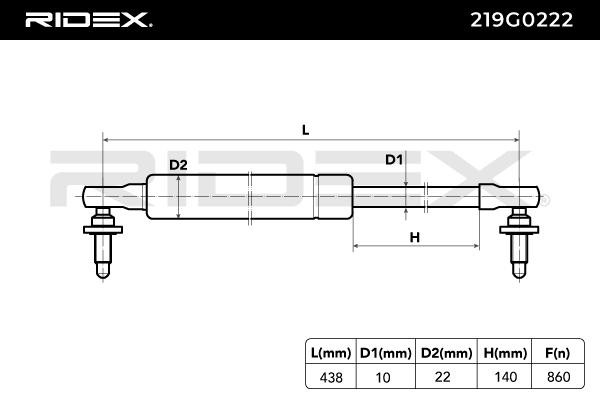 RIDEX 219G0222 Tailgate gas struts Rear