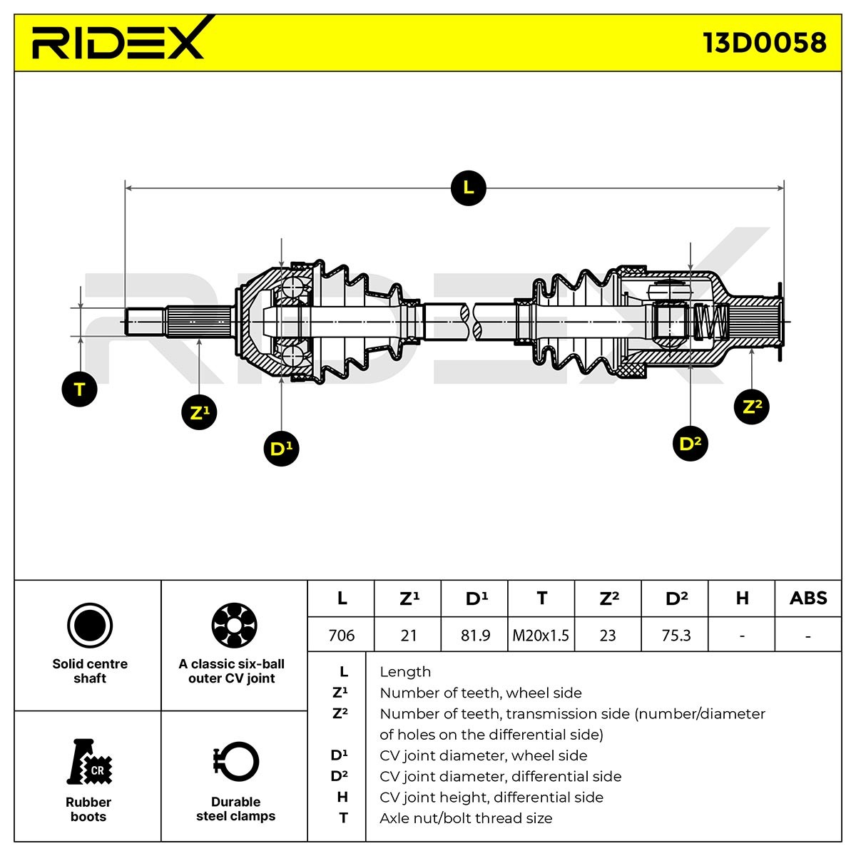 13D0058 CV shaft 13D0058 RIDEX Front Axle Right, 718mm, for vehicles without ABS, Manual Transmission