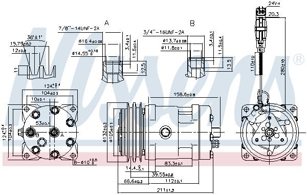 89472 Compressor, air conditioning 89472 NISSENS SD7H15, 24V, PAG 46, R 134a