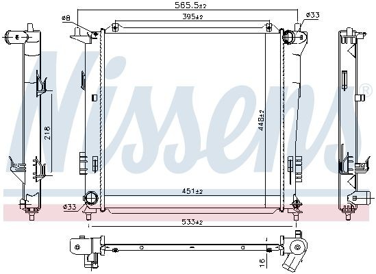 675016 Radiator 675016 NISSENS Aluminium, 450 x 438 x 16 mm, with gaskets/seals, without expansion tank, without frame, Brazed cooling fins