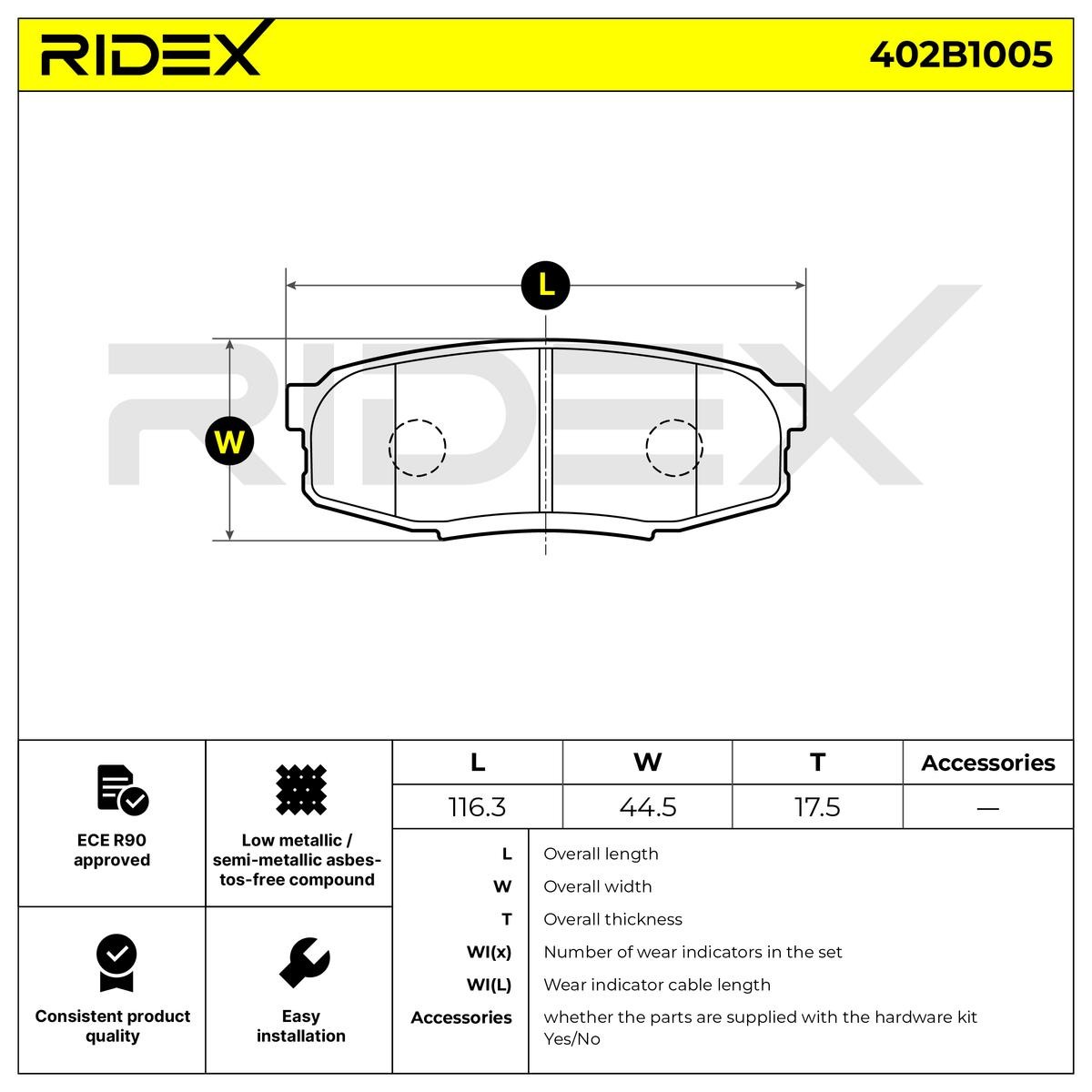 OEM-quality RIDEX 402B1005 Disc pads